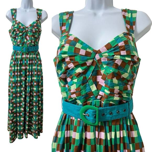 Diane von Furstenberg Krystel Belted Poplin Midi Dress Size 6 Check Retro 50s - Picture 1 of 5